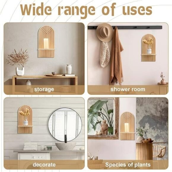 Boho Rainbow Wall Shelves Wood Floating Shelf Set for Nursery Bedroom Decor - Picture 5 of 7